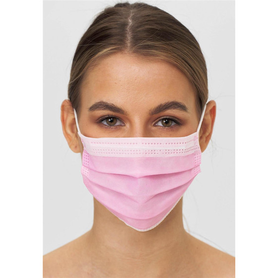 3-lagiger Mundschutz - Pink - CE & EN14683 Typ IIR zertifiziert - mit Nasenbgel